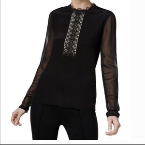 Sheer Sleeve silky Blouse w/ lace/crochet detail